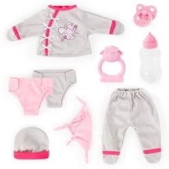 Deluxe Puppenkleidung Set 9-tlg. Grau/pink Von Bayer, 40-46 Cm