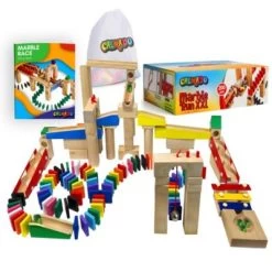 Calmado 200 Teilige Kugelbahn - Murmelbahn Set Aus Holz Für Kinder Inkl. Tasche + Anleitung